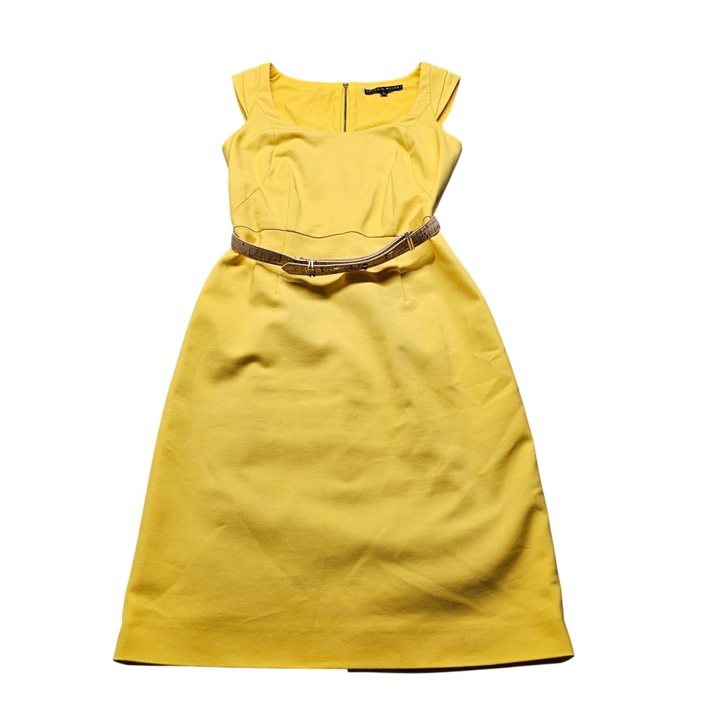 Antonio Melani Yellow Sheath Dress 0 Yellow Sleeveless Belted Workwear 99DLM623